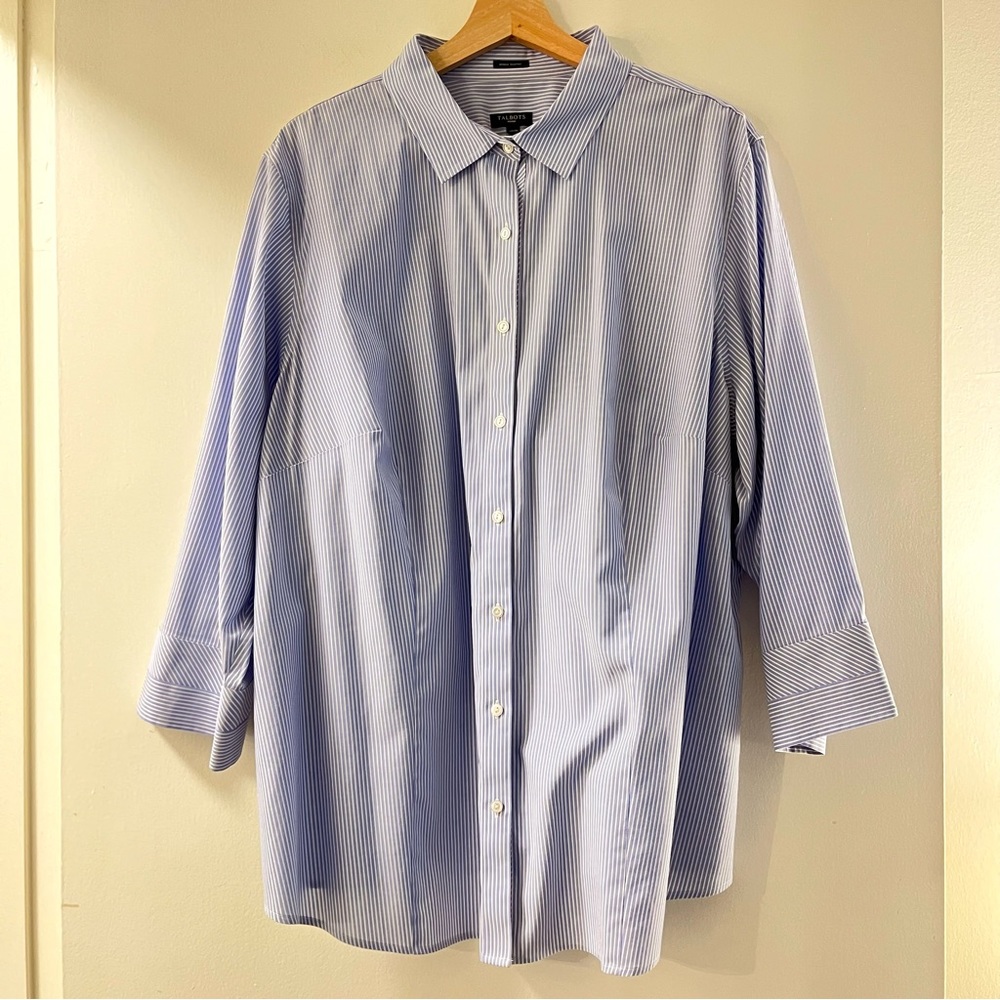 Talbots Cotton Striped Button Down Wrinkle Resist… - image 1